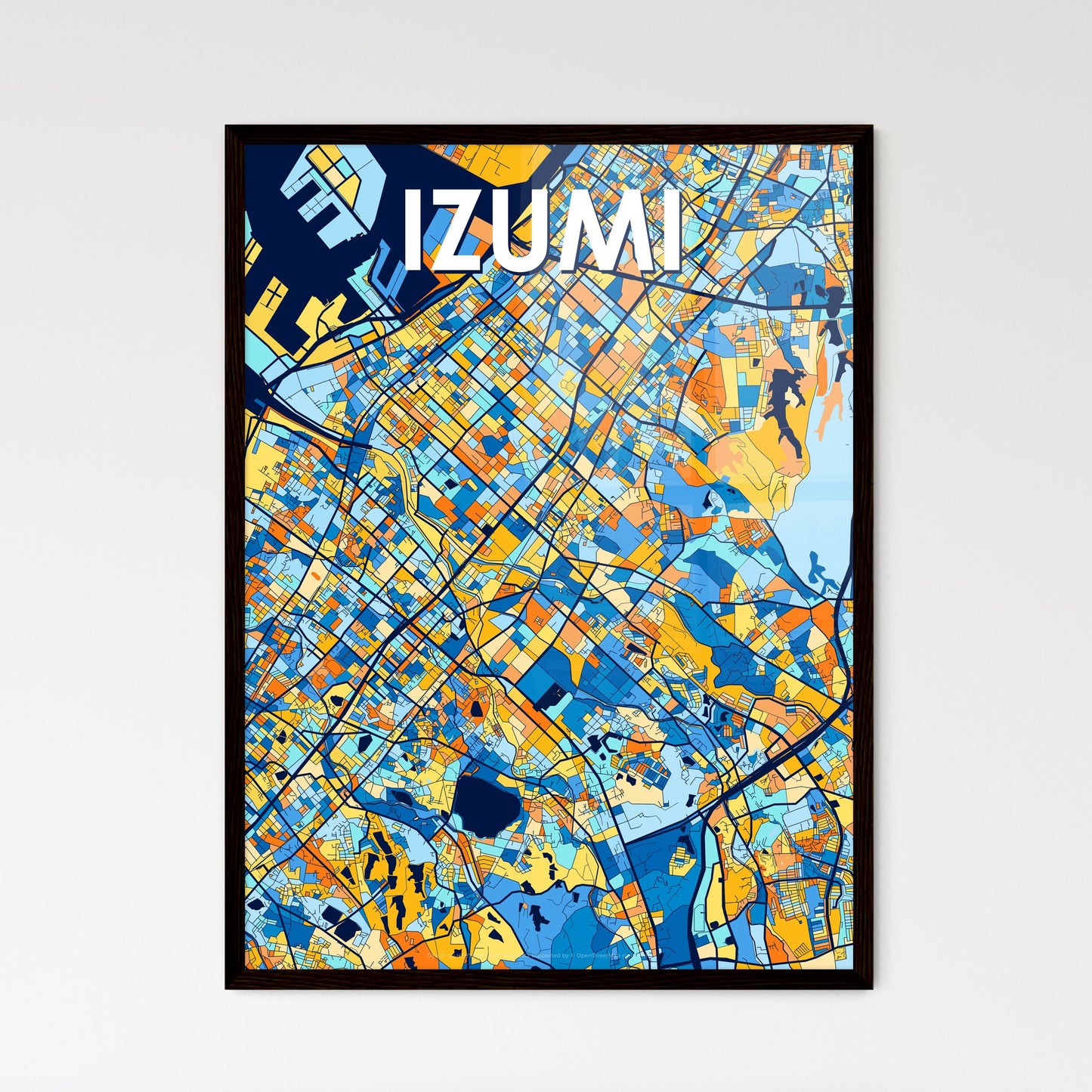 IZUMI JAPAN Vibrant Colorful Art Map Poster Blue Orange