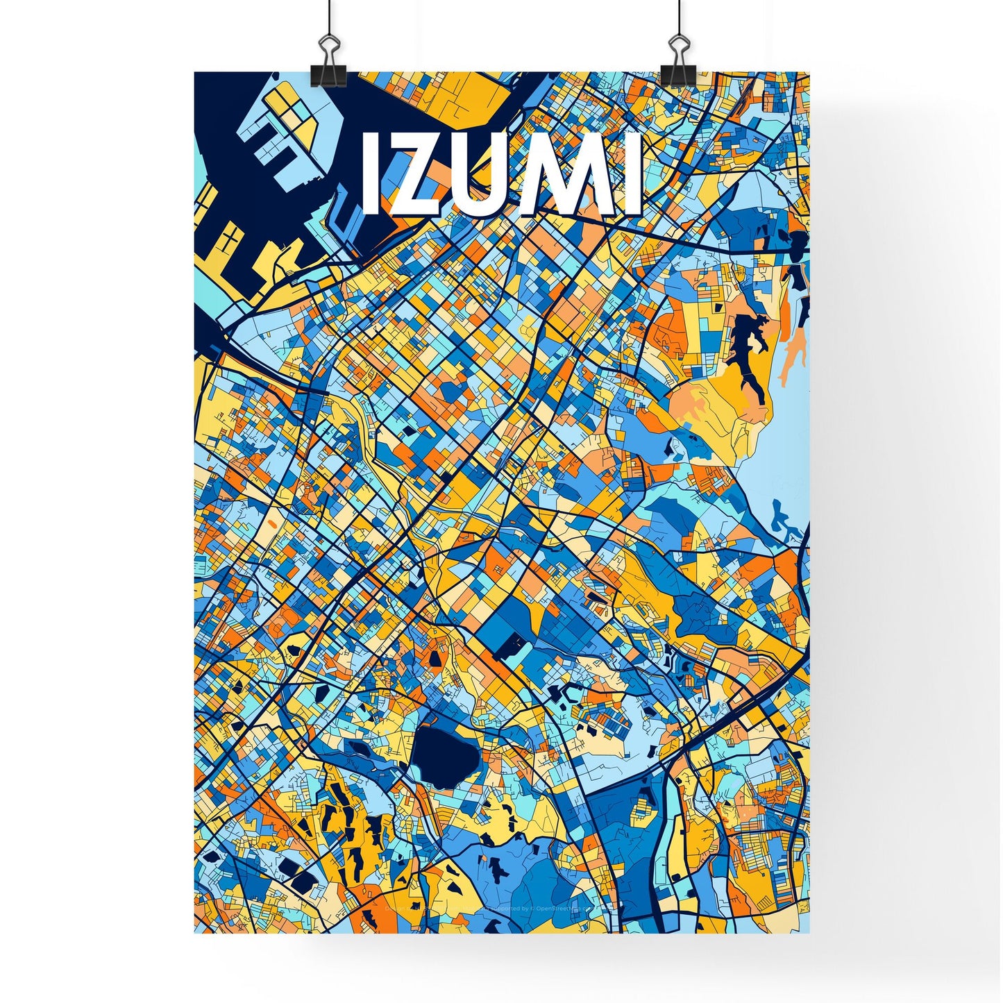 IZUMI JAPAN Vibrant Colorful Art Map Poster Blue Orange