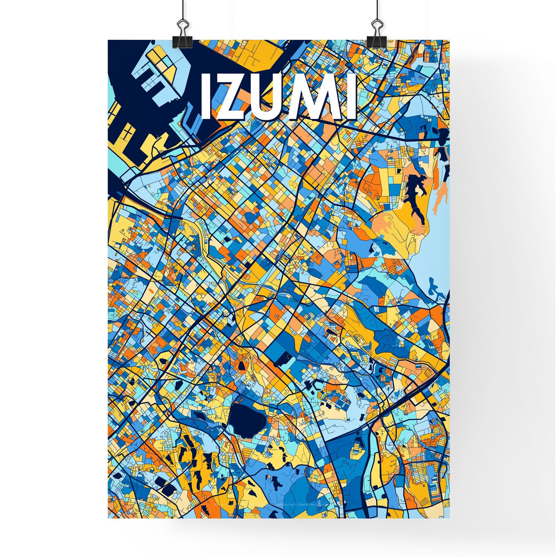 IZUMI JAPAN Vibrant Colorful Art Map Poster Blue Orange