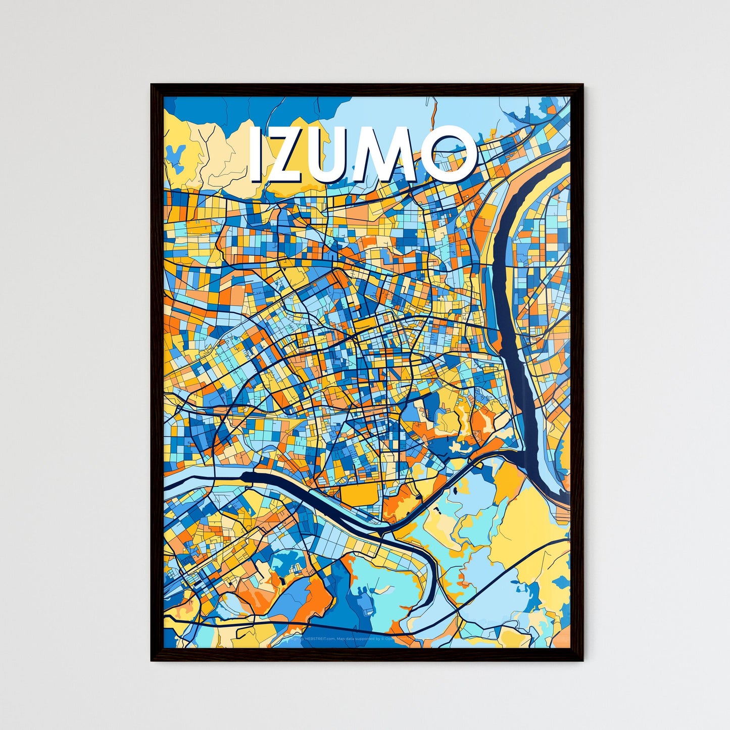 IZUMO JAPAN Vibrant Colorful Art Map Poster Blue Orange