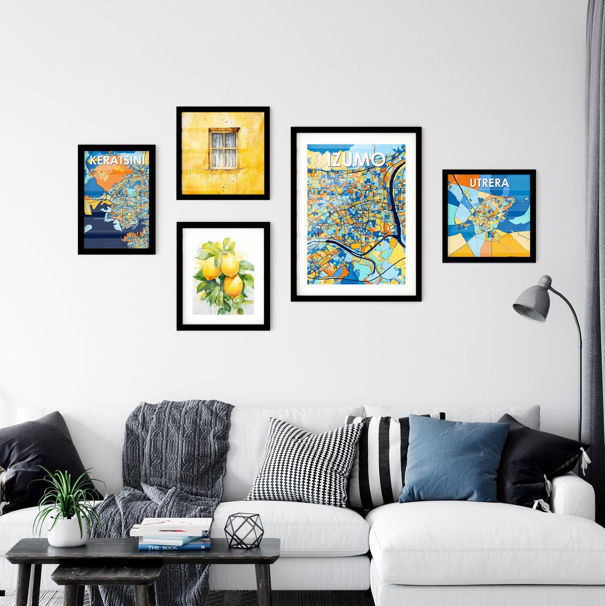 IZUMO JAPAN Vibrant Colorful Art Map Poster Blue Orange