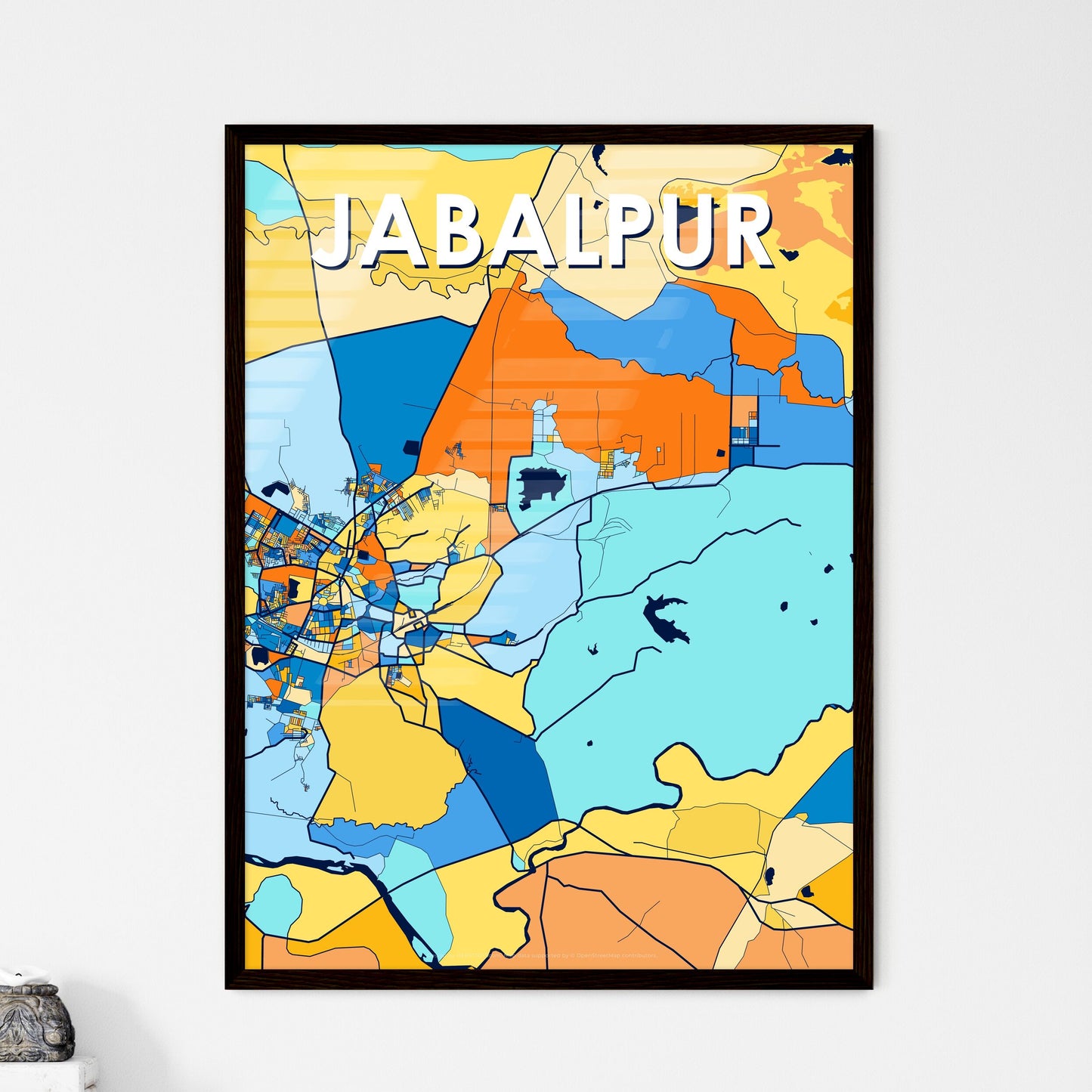 JABALPUR INDIA Vibrant Colorful Art Map Poster Blue Orange