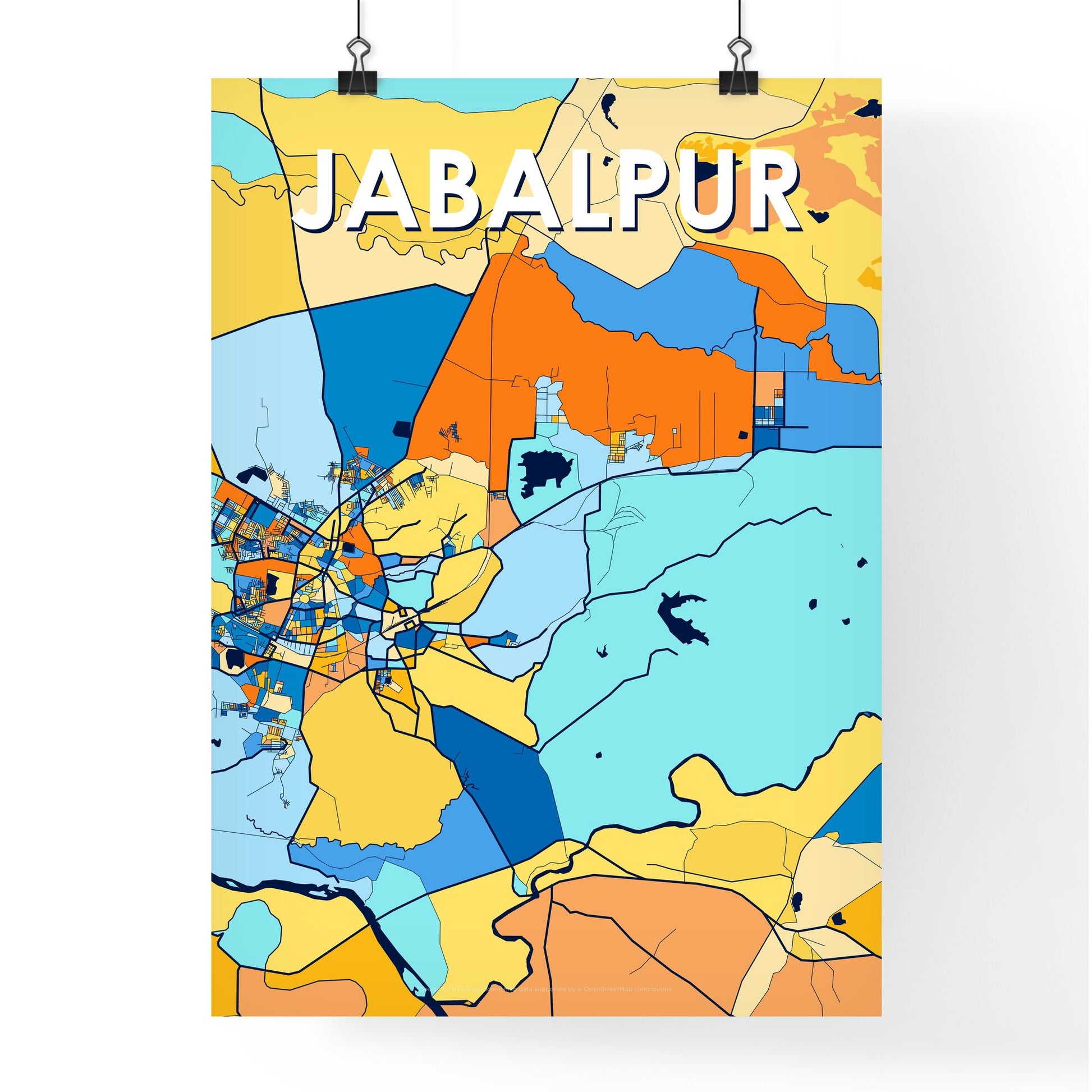 JABALPUR INDIA Vibrant Colorful Art Map Poster Blue Orange