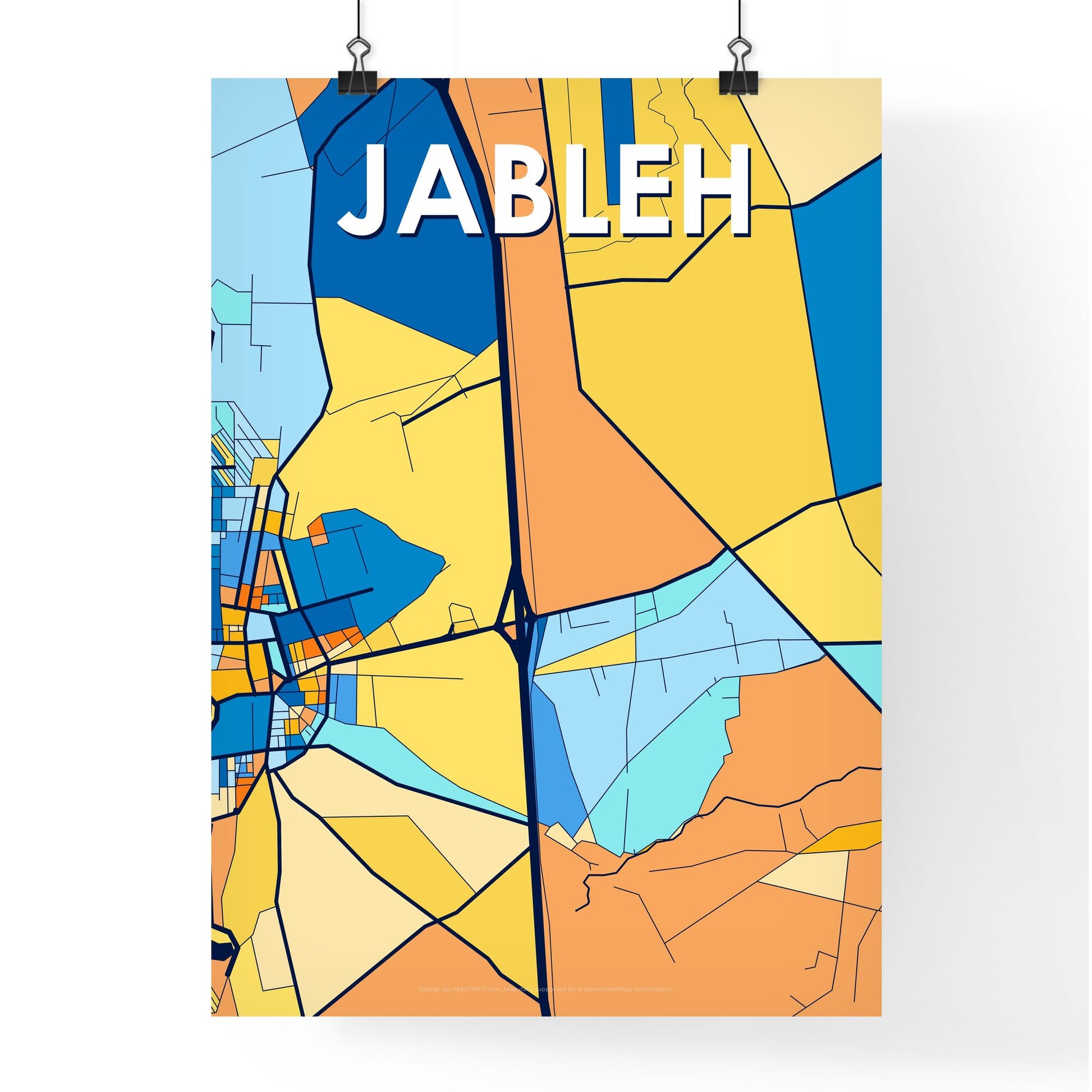 JABLEH SYRIA Vibrant Colorful Art Map Poster Blue Orange