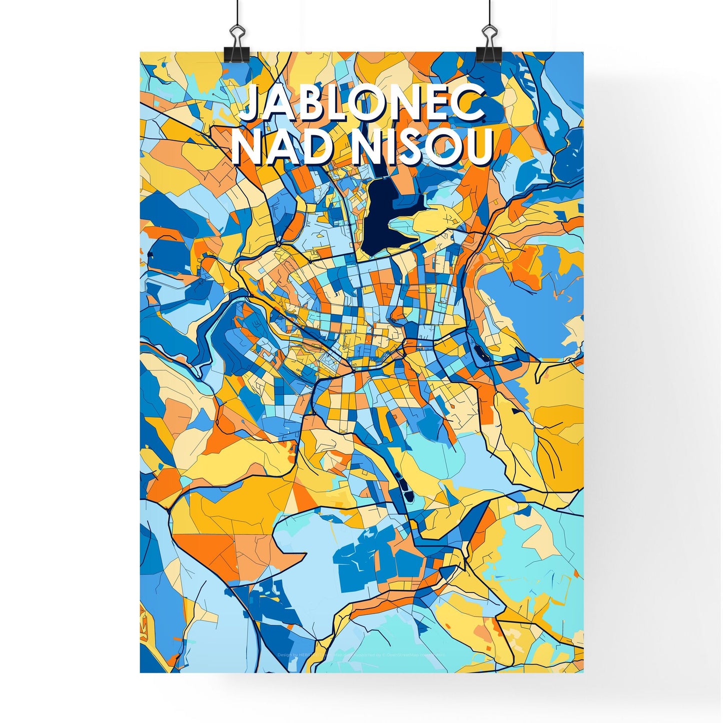 JABLONEC NAD NISOU CZECHIA Vibrant Colorful Art Map Poster Blue Orange