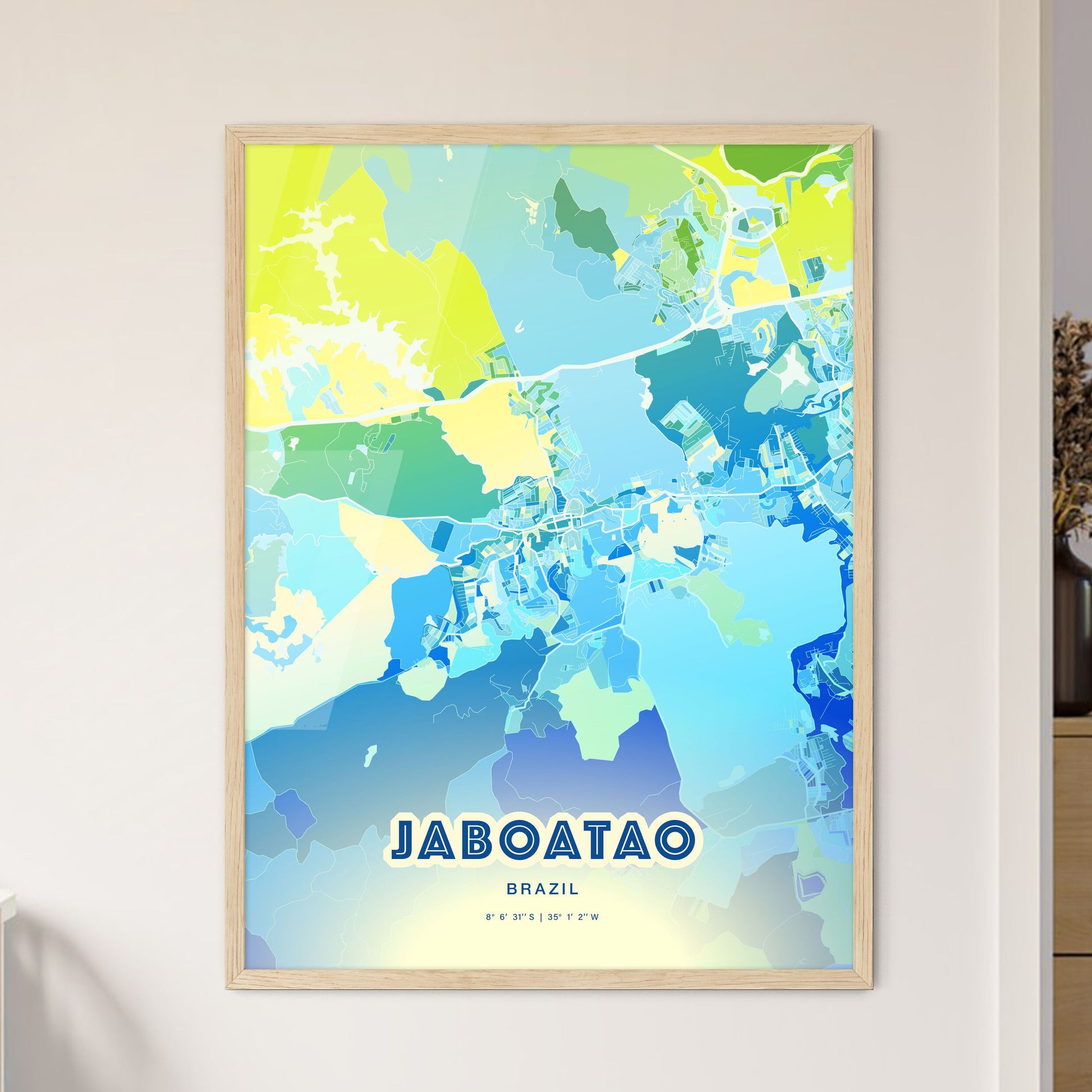 Colorful Jaboatao Brazil Fine Art Map Cool Blue