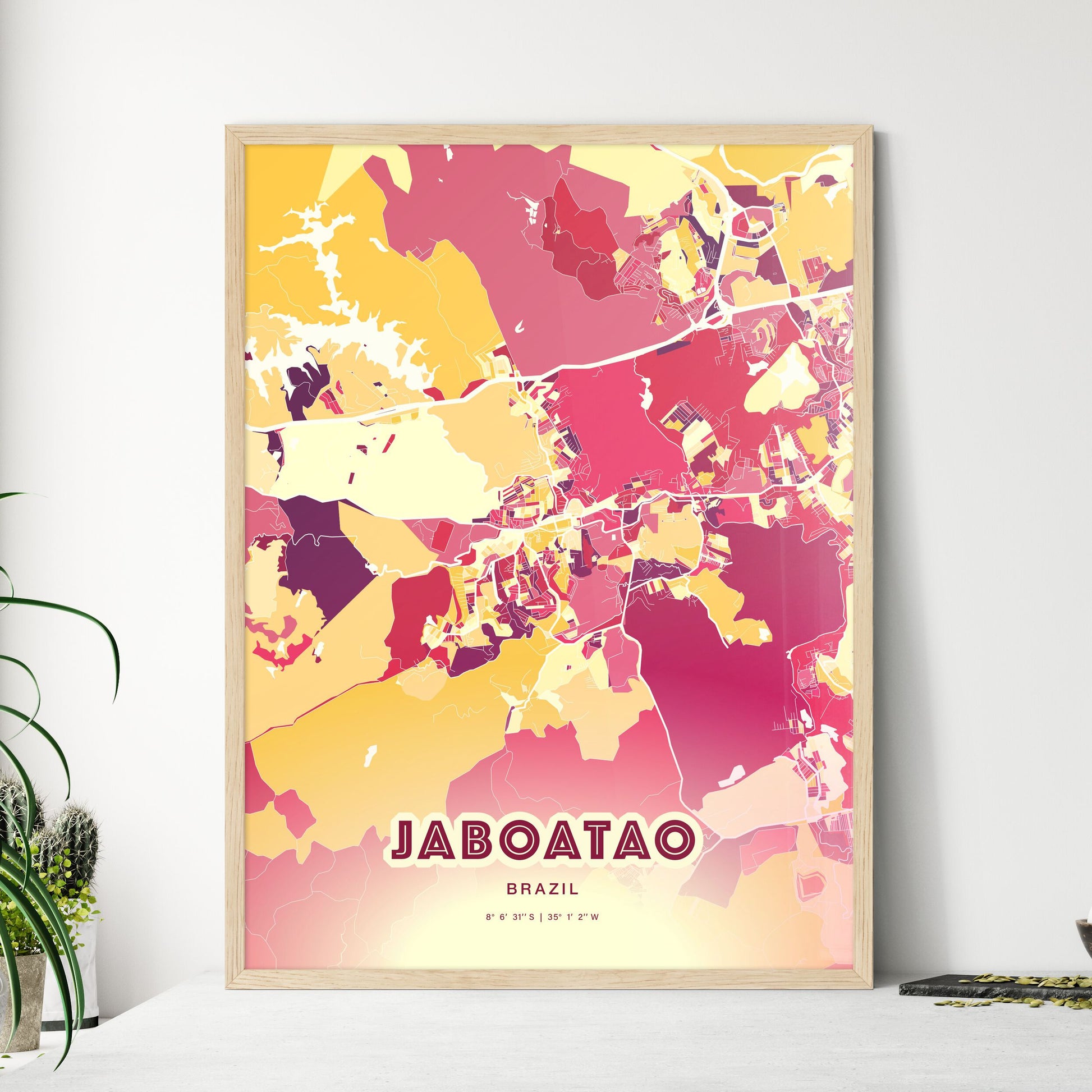 Colorful Jaboatao Brazil Fine Art Map Hot Red