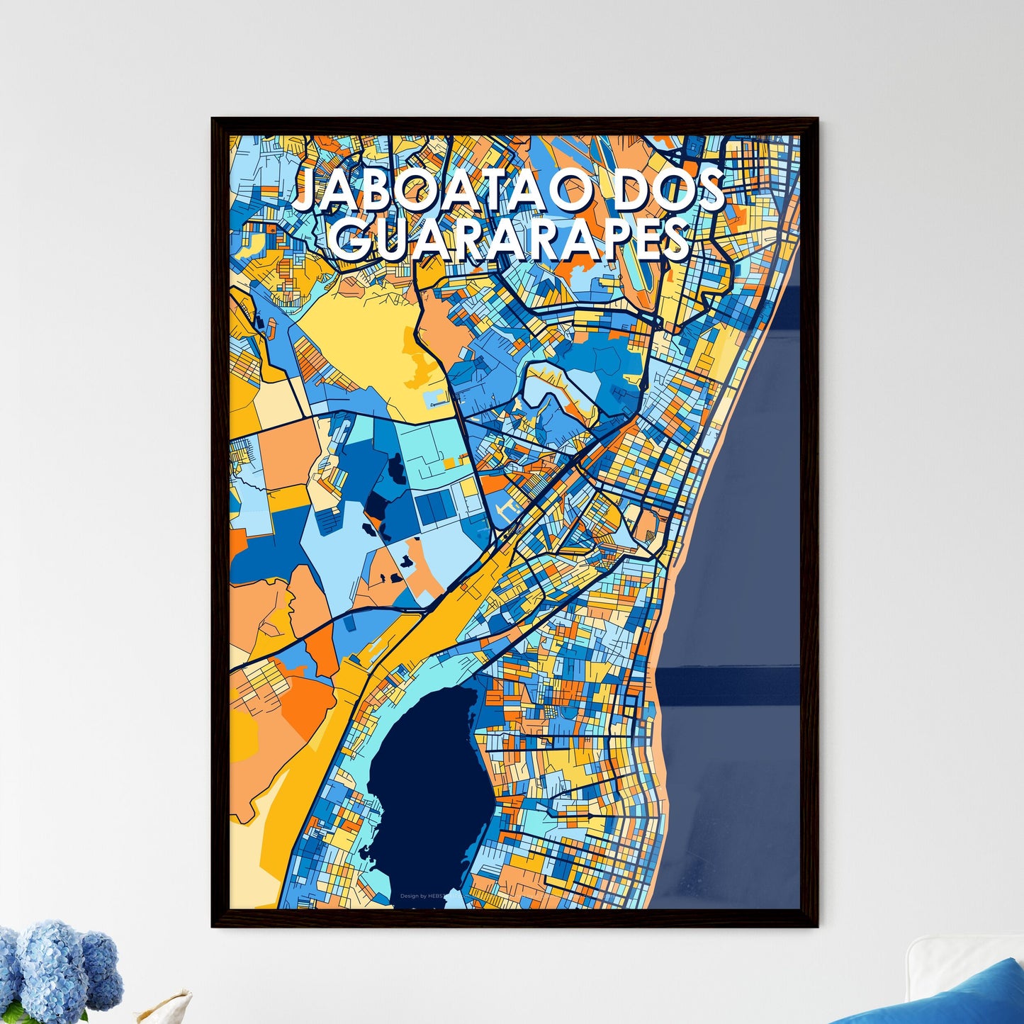 JABOATAO DOS GUARARAPES BRAZIL Vibrant Colorful Art Map Poster Blue Orange