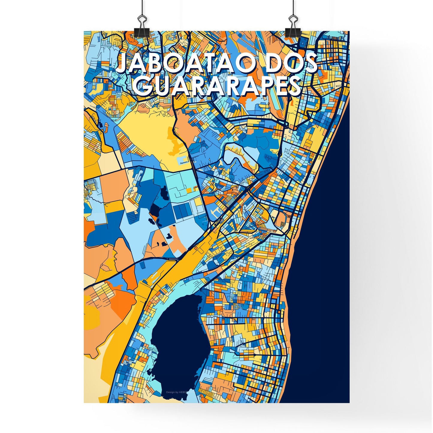 JABOATAO DOS GUARARAPES BRAZIL Vibrant Colorful Art Map Poster Blue Orange