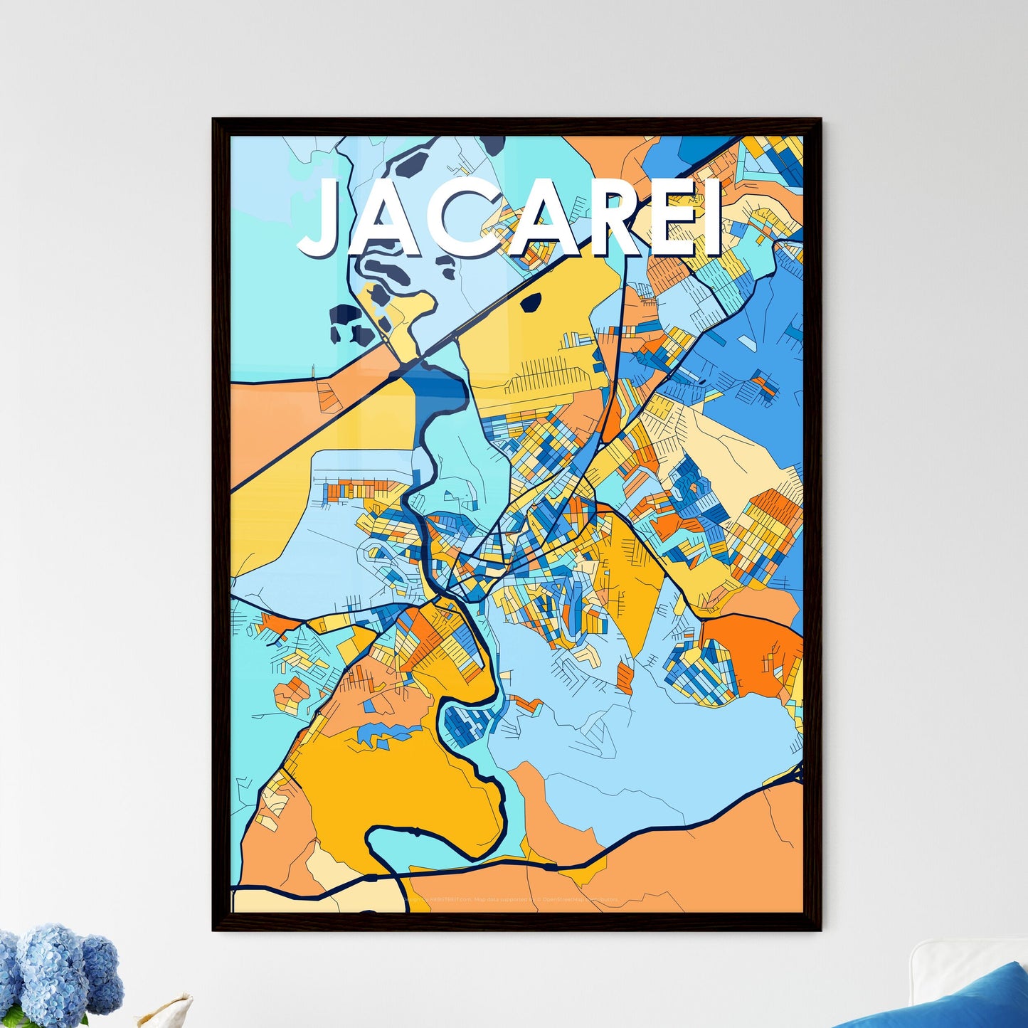 JACAREI BRAZIL Vibrant Colorful Art Map Poster Blue Orange