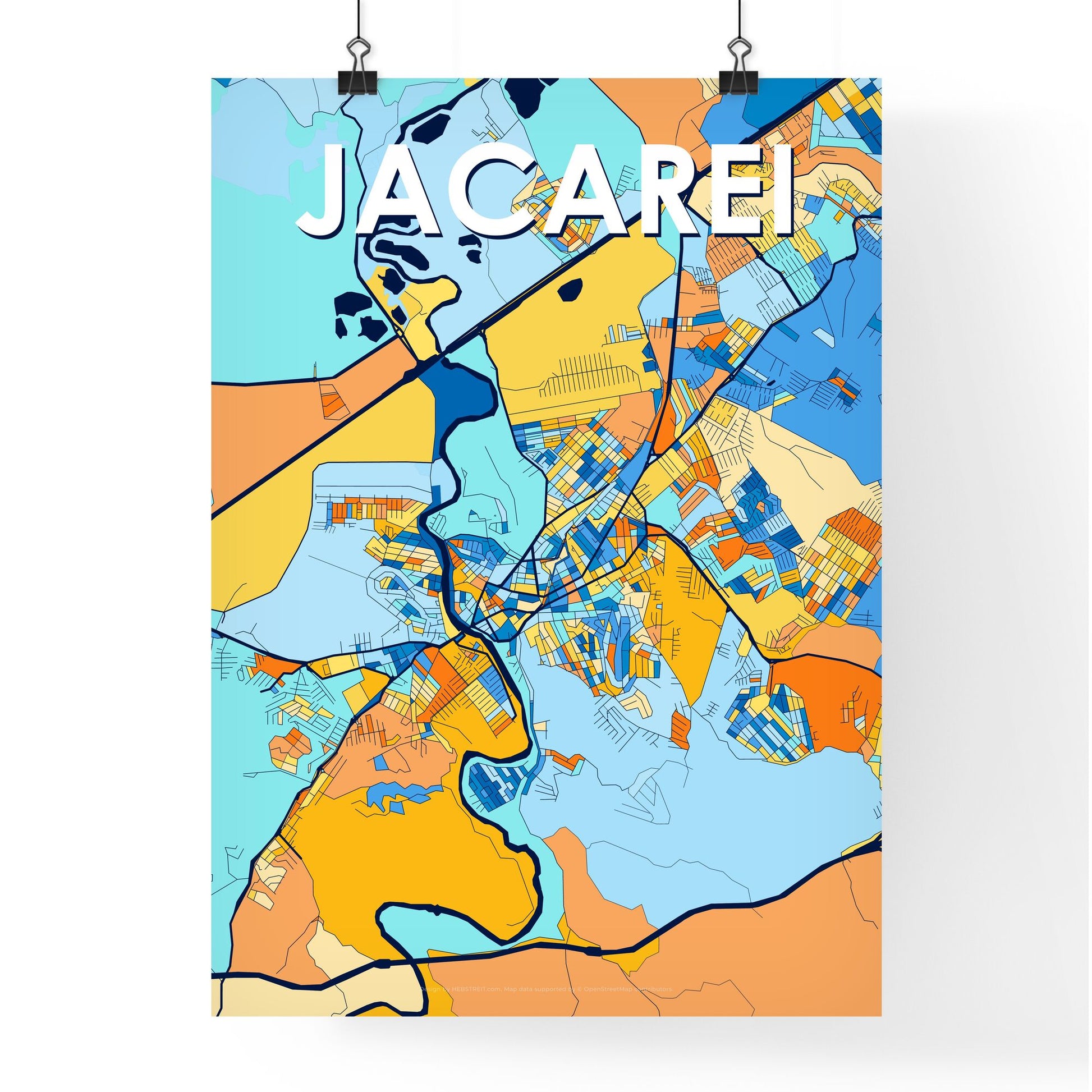 JACAREI BRAZIL Vibrant Colorful Art Map Poster Blue Orange