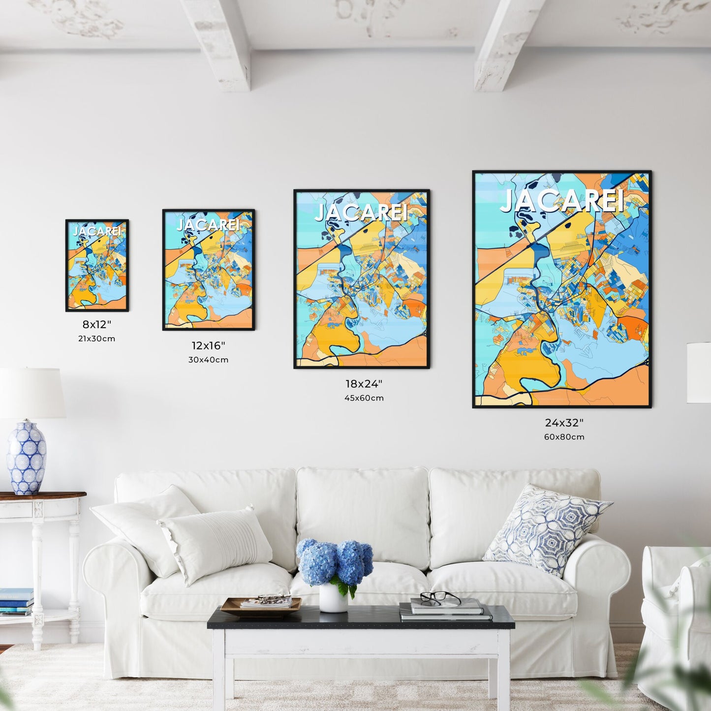 JACAREI BRAZIL Vibrant Colorful Art Map Poster Blue Orange