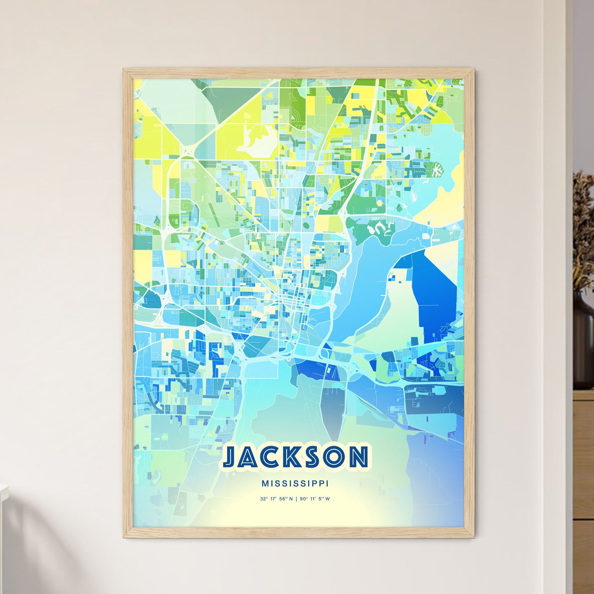 Colorful Jackson Mississippi Fine Art Map Cool Blue