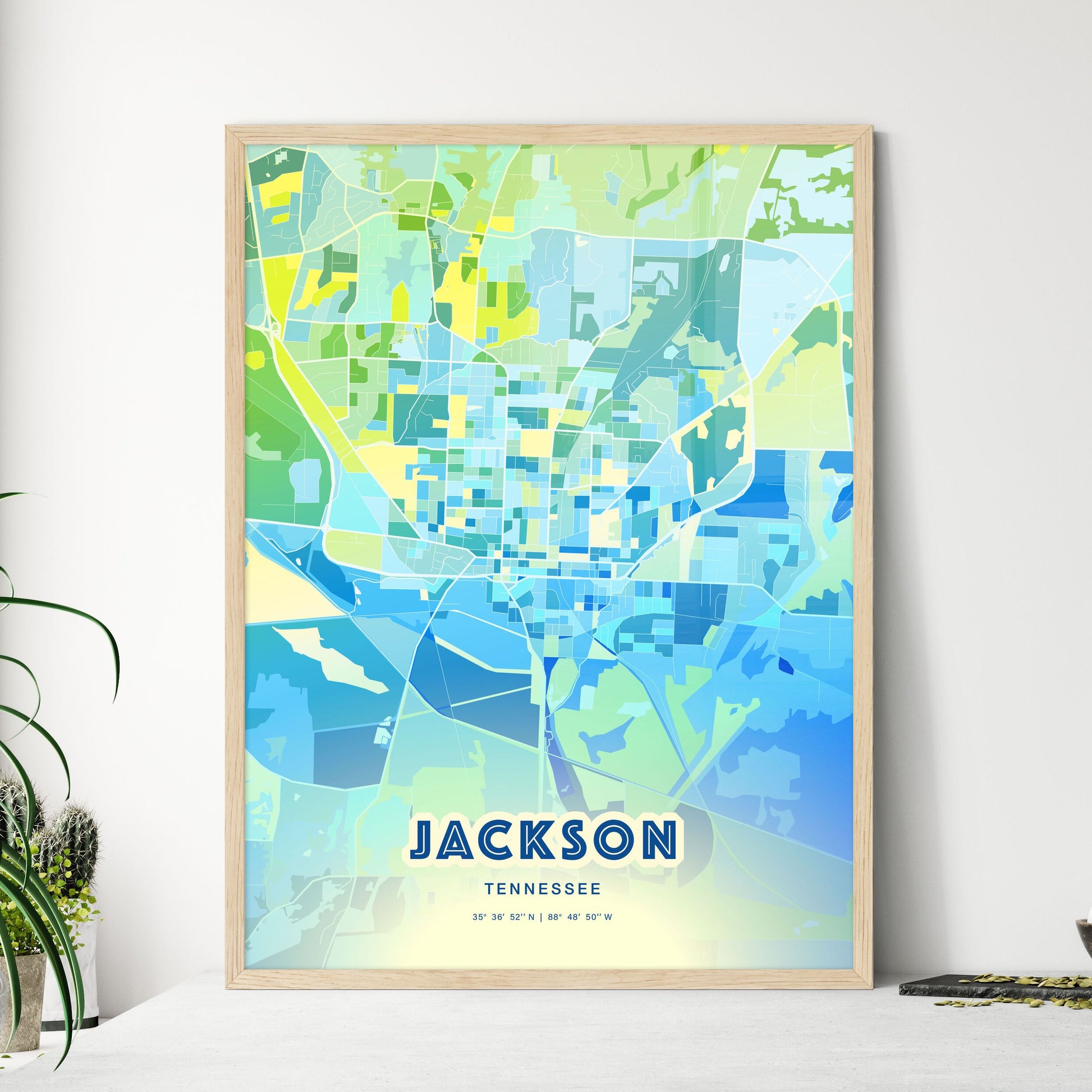 Colorful Jackson Tennessee Fine Art Map Cool Blue