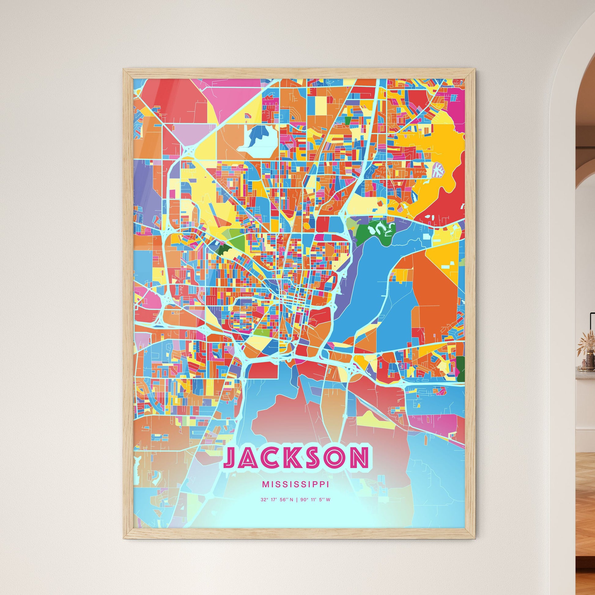 Colorful Jackson Mississippi Fine Art Map Crazy Colors