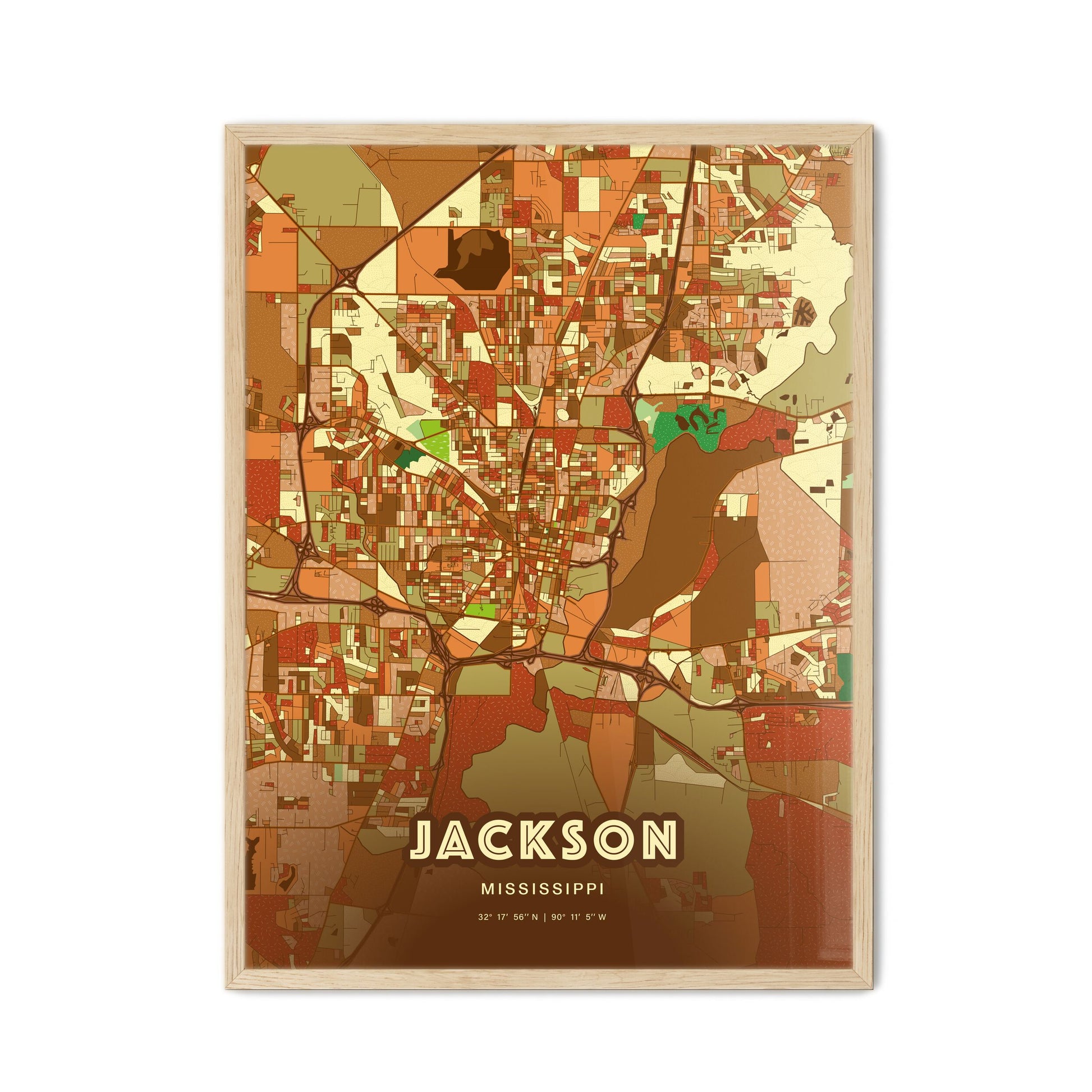 Colorful Jackson Mississippi Fine Art Map Farmhouse