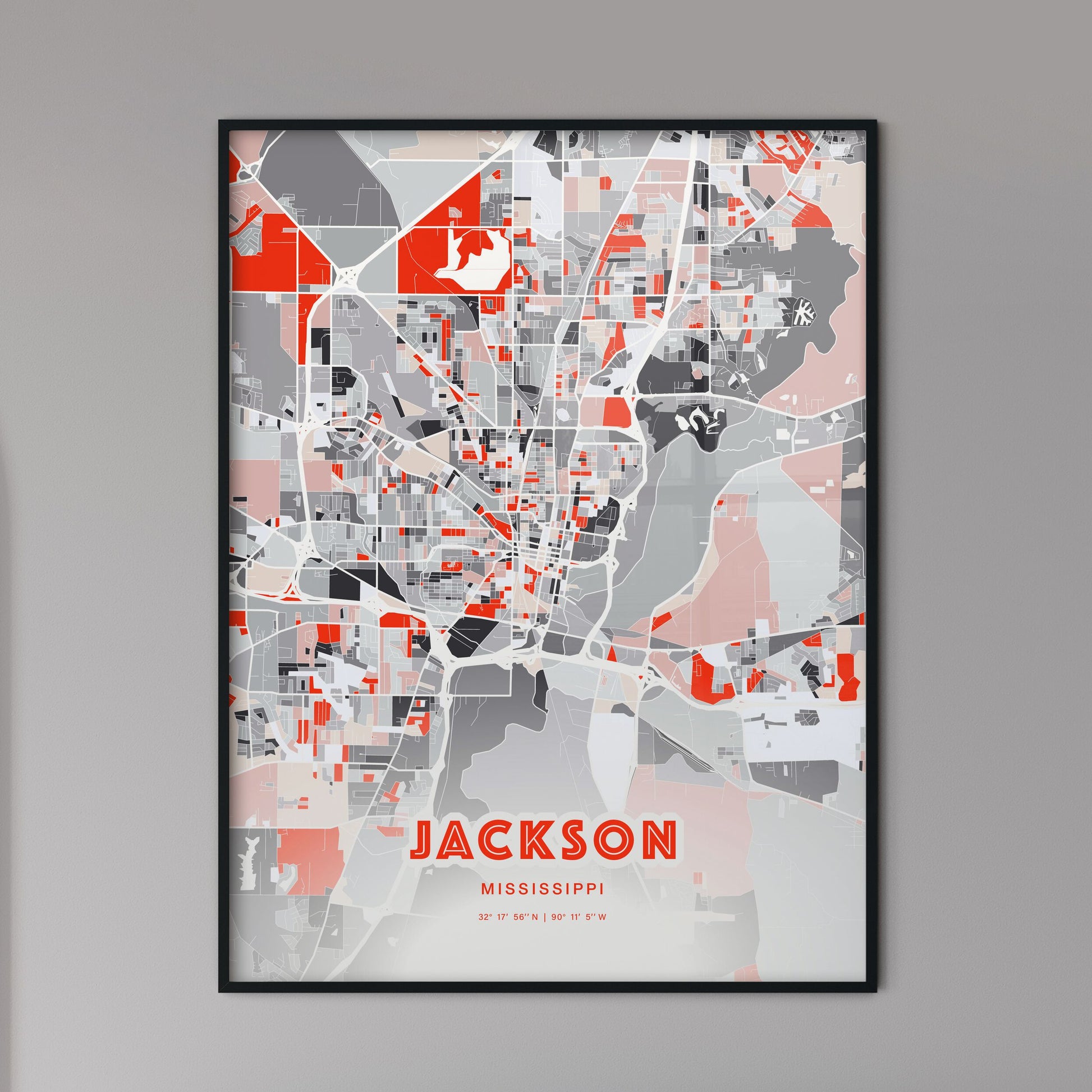 Colorful Jackson Mississippi Fine Art Map Modern Expressive