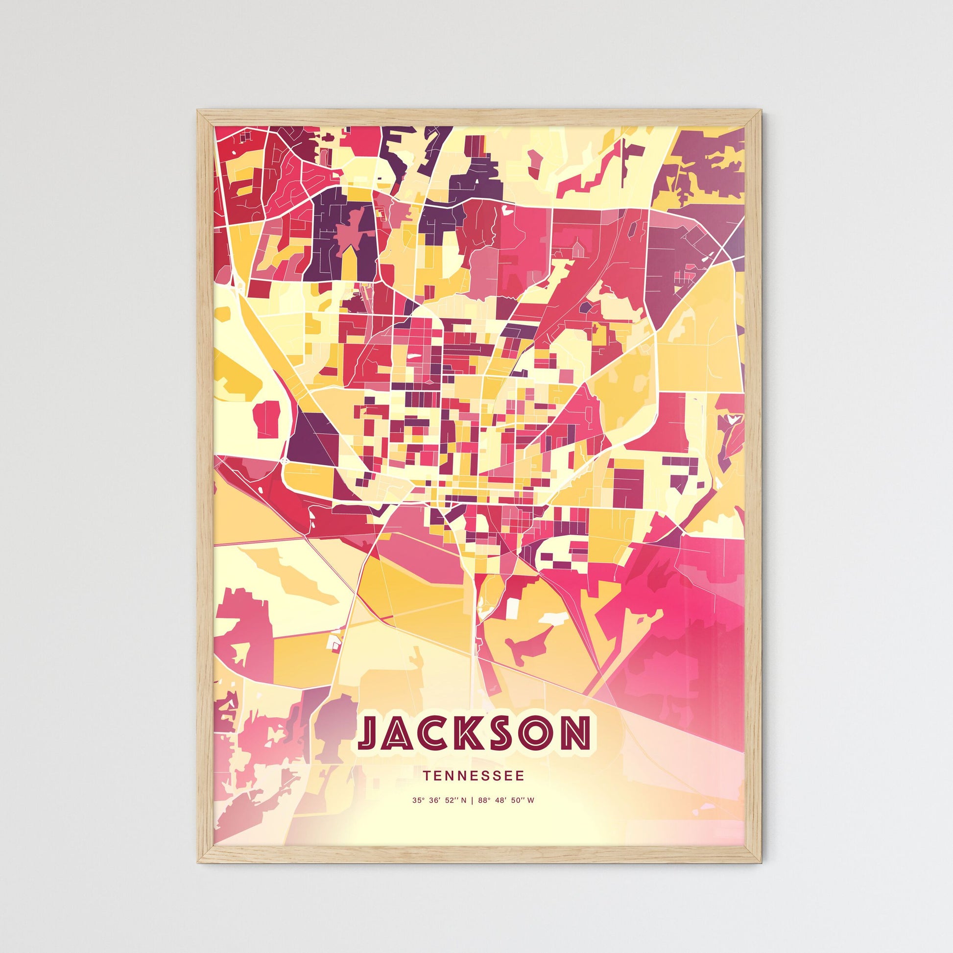 Colorful Jackson Tennessee Fine Art Map Hot Red