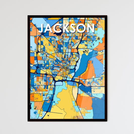 JACKSON MISSISSIPPI Vibrant Colorful Art Map Poster Blue Orange