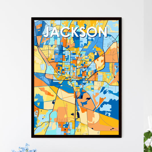 JACKSON TENNESSEE Vibrant Colorful Art Map Poster Blue Orange