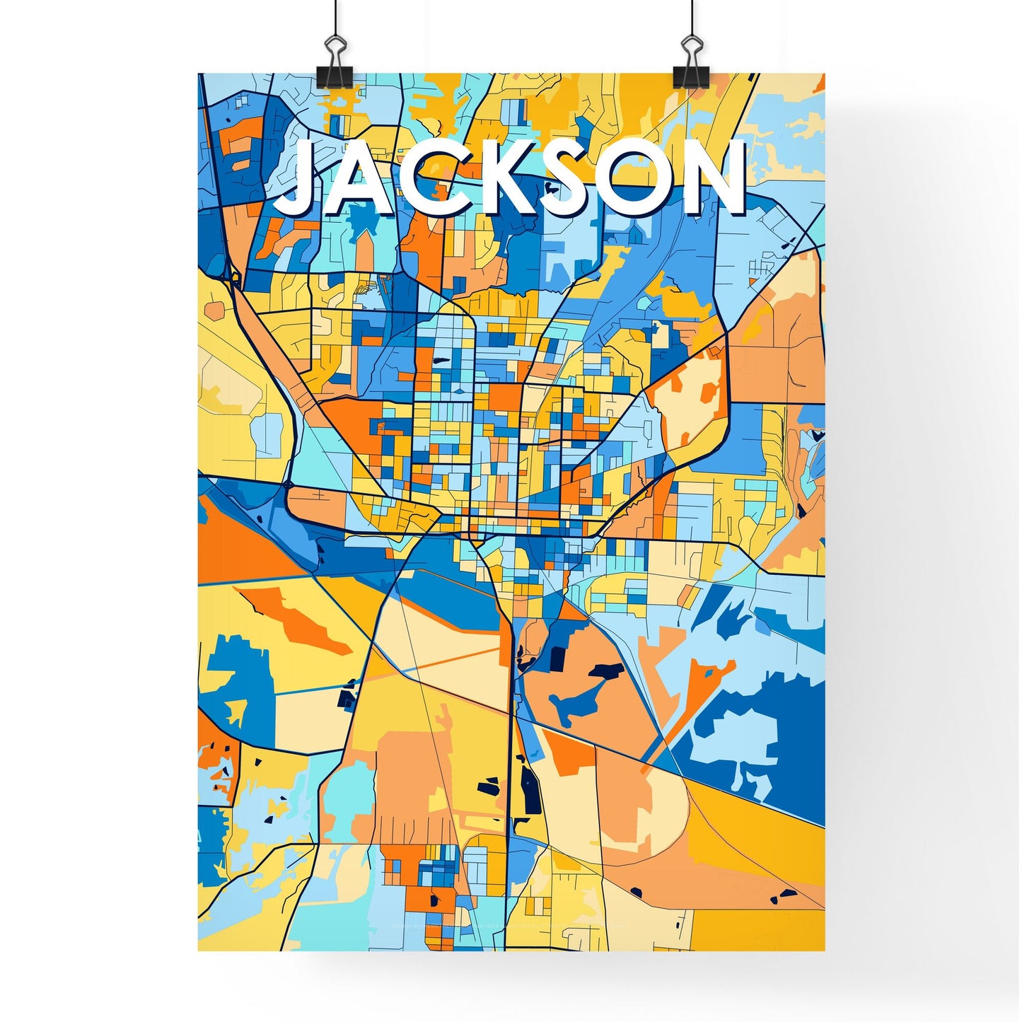 JACKSON TENNESSEE Vibrant Colorful Art Map Poster Blue Orange