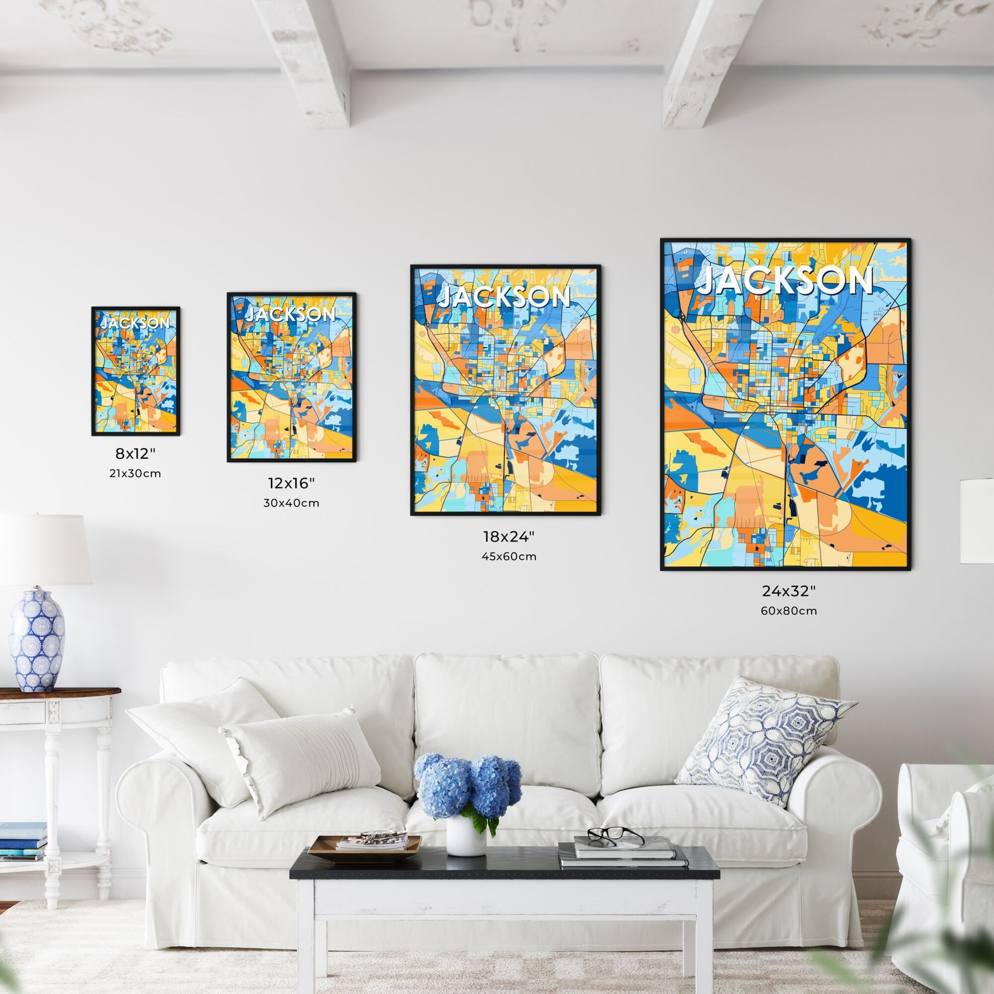 JACKSON TENNESSEE Vibrant Colorful Art Map Poster Blue Orange