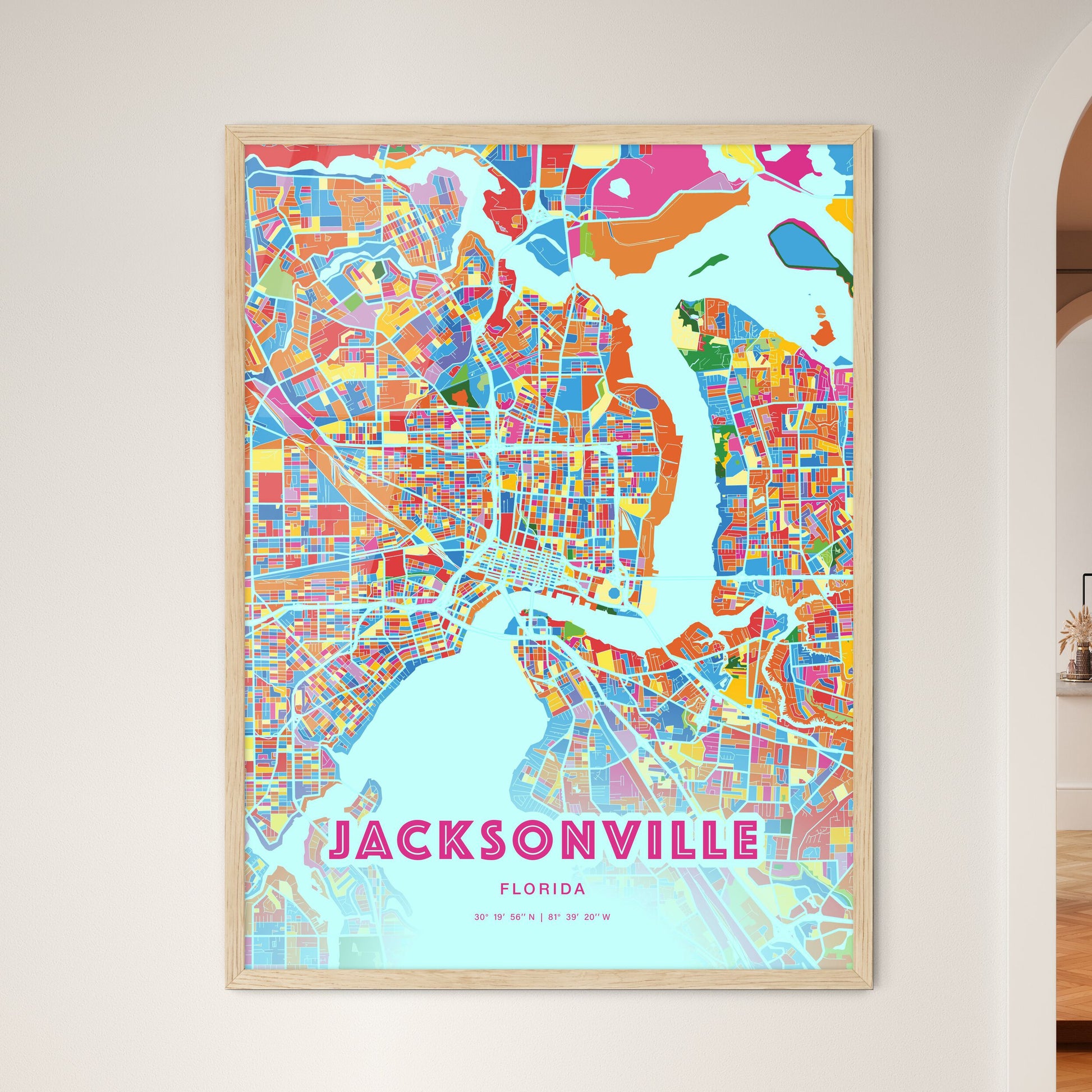 Colorful Jacksonville Florida Fine Art Map Crazy Colors
