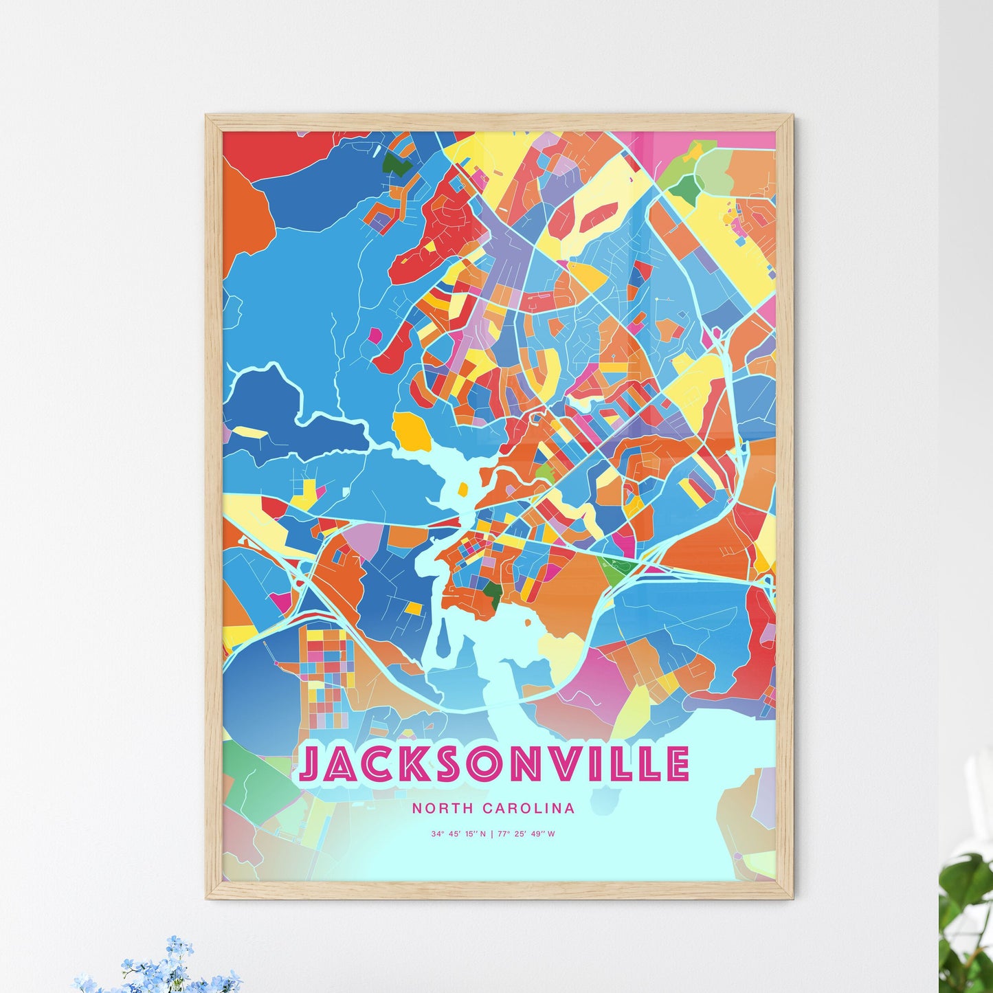 Colorful Jacksonville North Carolina Fine Art Map Crazy Colors