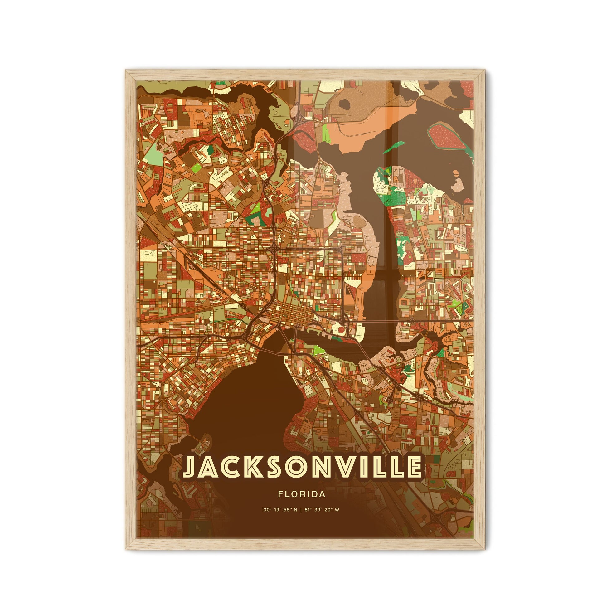 Colorful Jacksonville Florida Fine Art Map Farmhouse