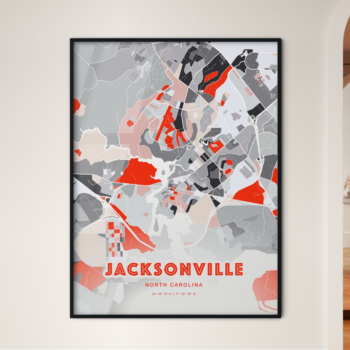 Colorful Jacksonville North Carolina Fine Art Map Modern Expressive