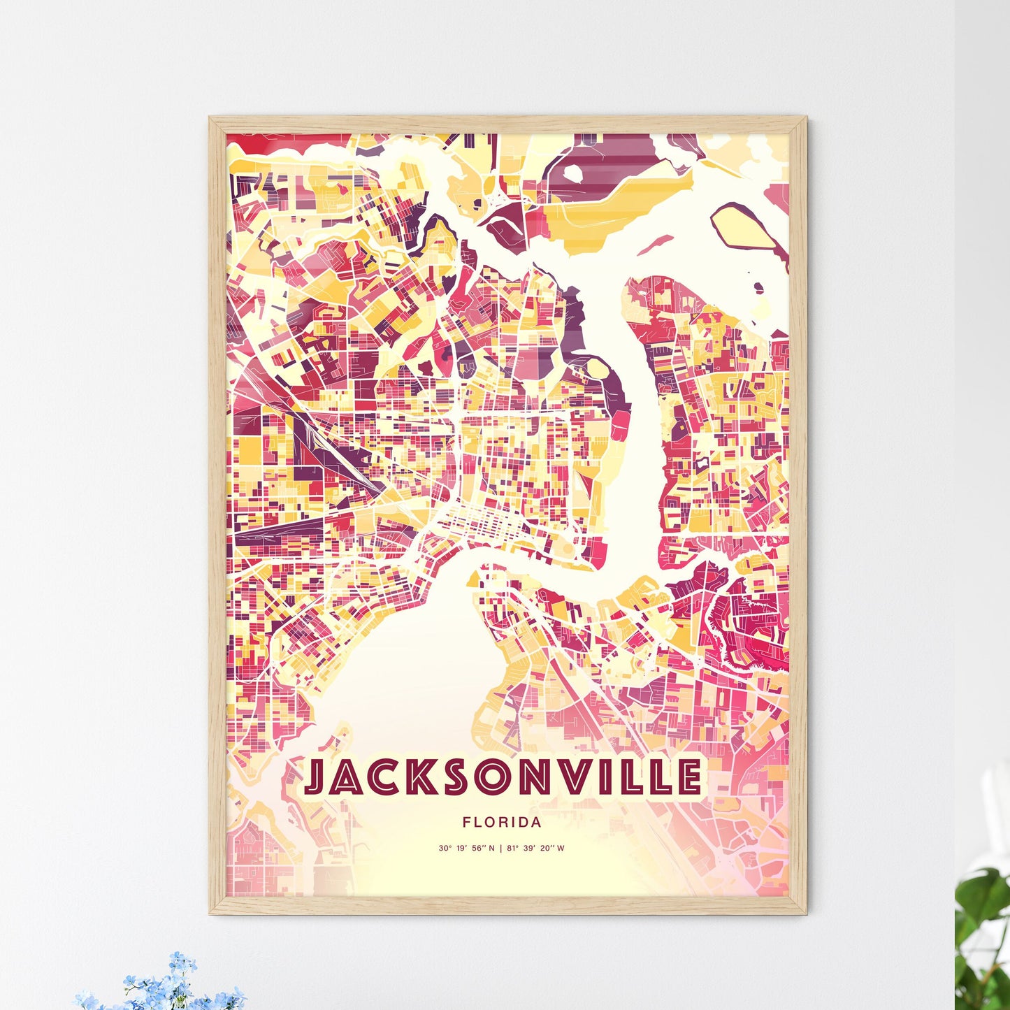 Colorful Jacksonville Florida Fine Art Map Hot Red