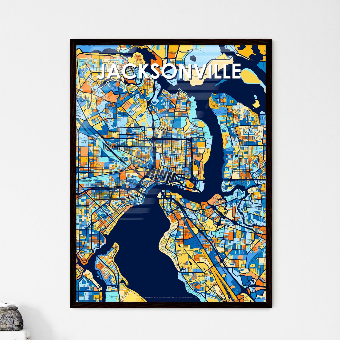 JACKSONVILLE FLORIDA Vibrant Colorful Art Map Poster Blue Orange