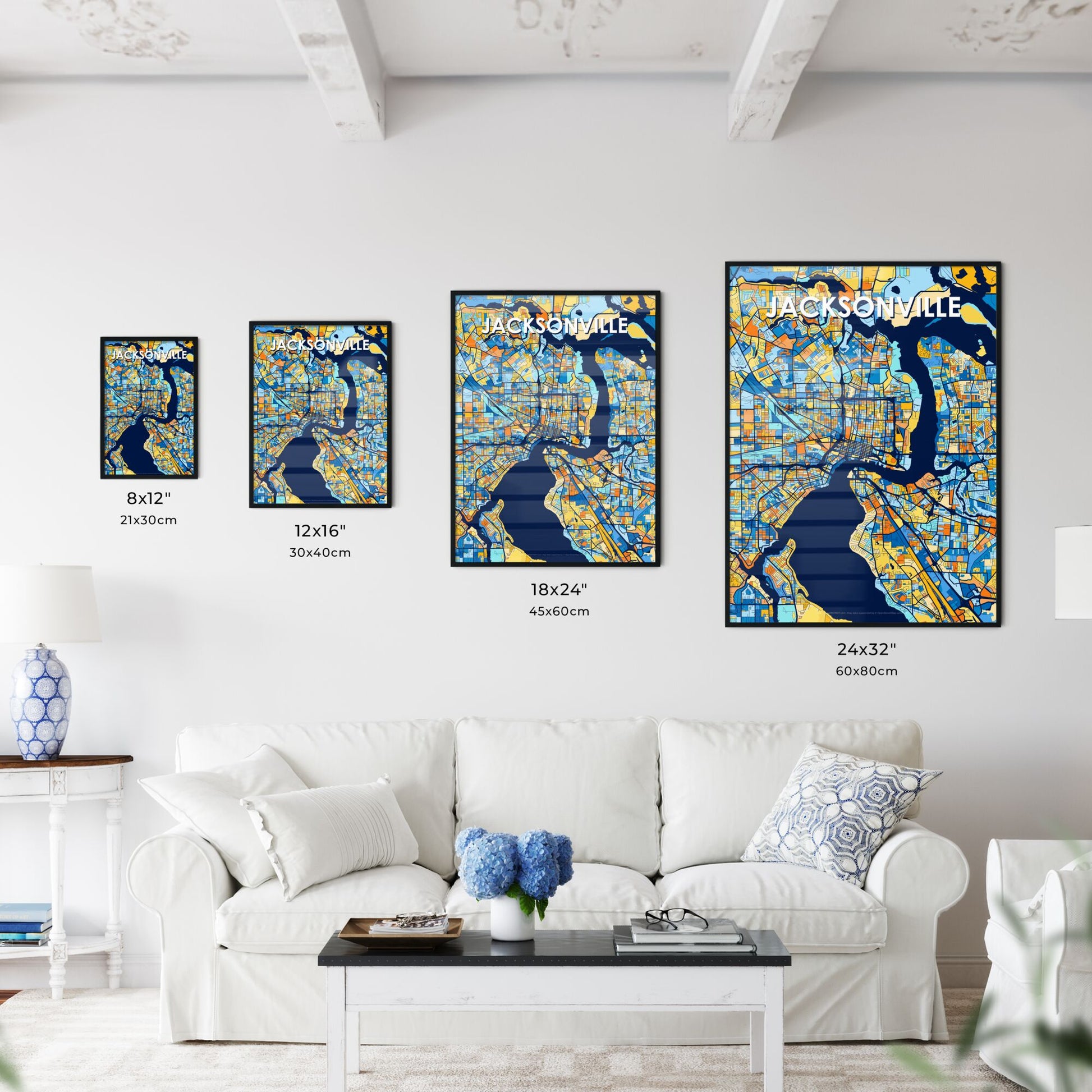 JACKSONVILLE FLORIDA Vibrant Colorful Art Map Poster Blue Orange