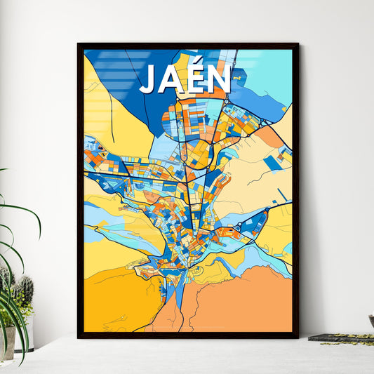 JAÉN SPAIN Vibrant Colorful Art Map Poster Blue Orange