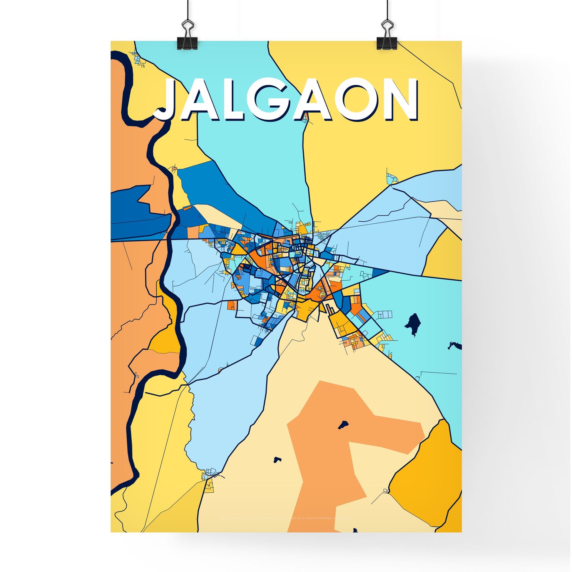 JALGAON INDIA Vibrant Colorful Art Map Poster Blue Orange