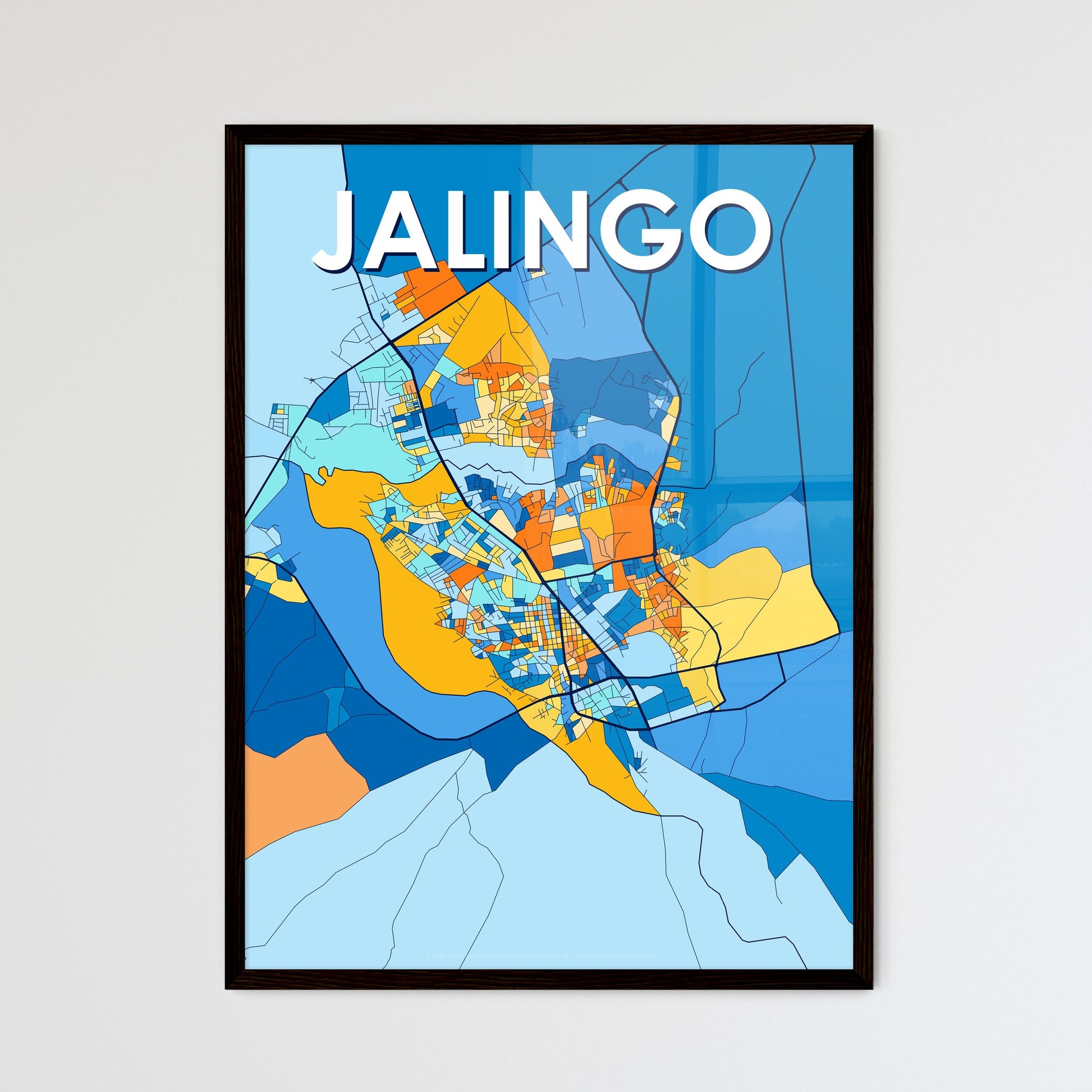 JALINGO NIGERIA Vibrant Colorful Art Map Poster Blue Orange