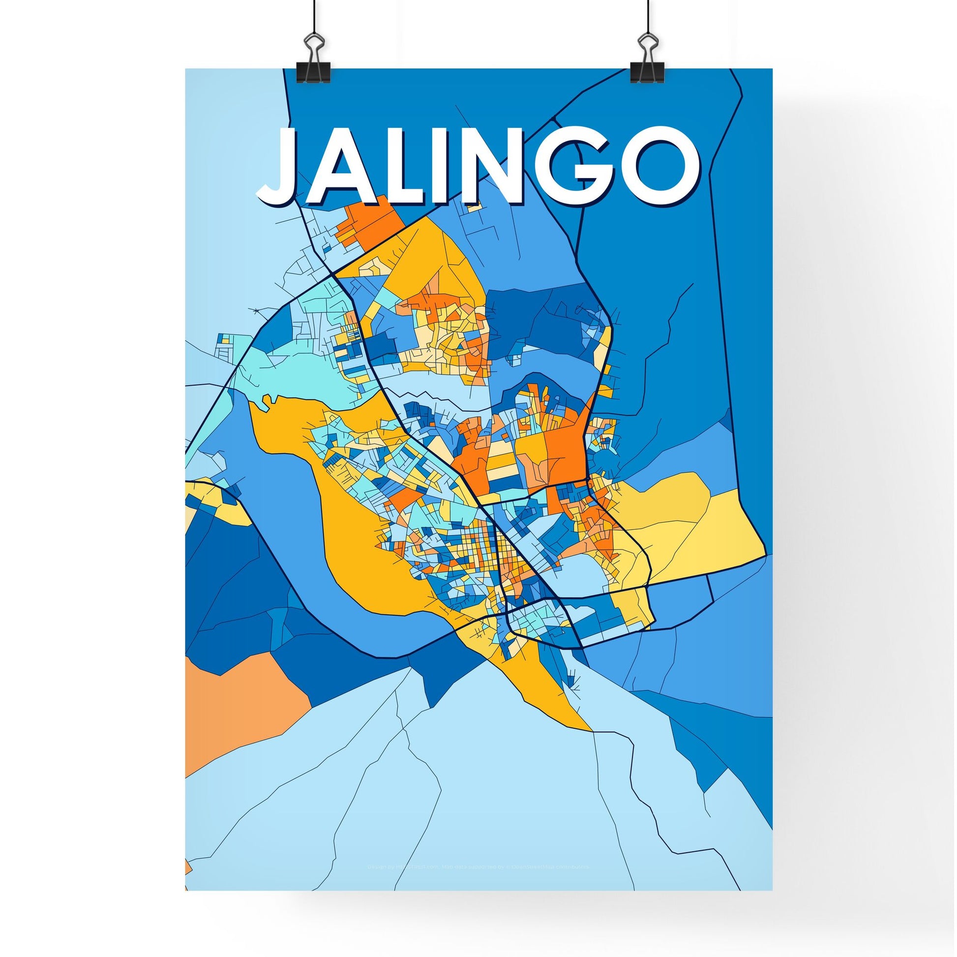 JALINGO NIGERIA Vibrant Colorful Art Map Poster Blue Orange