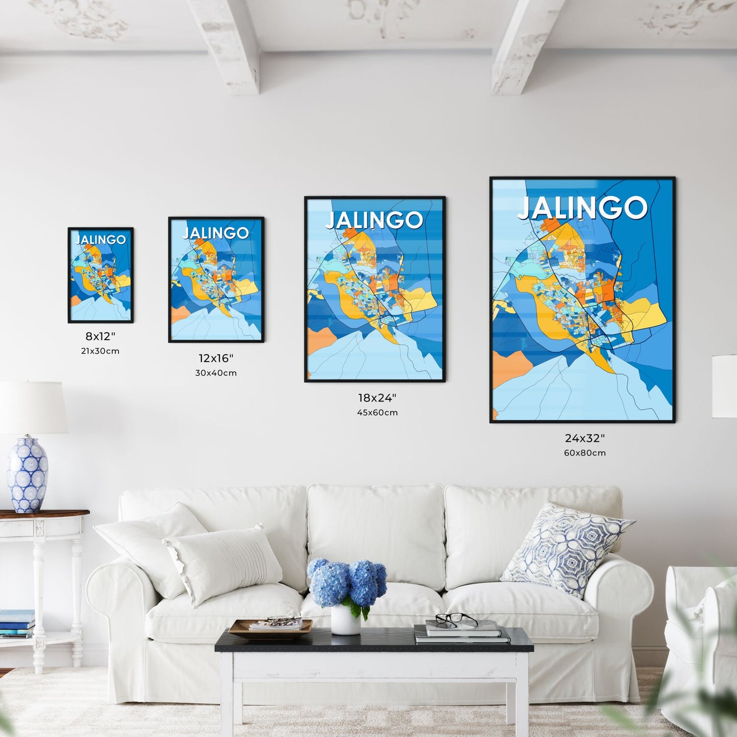 JALINGO NIGERIA Vibrant Colorful Art Map Poster Blue Orange