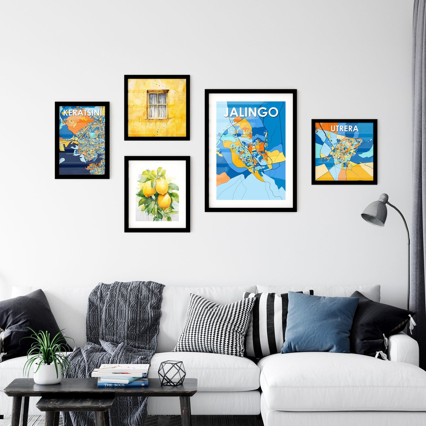 JALINGO NIGERIA Vibrant Colorful Art Map Poster Blue Orange