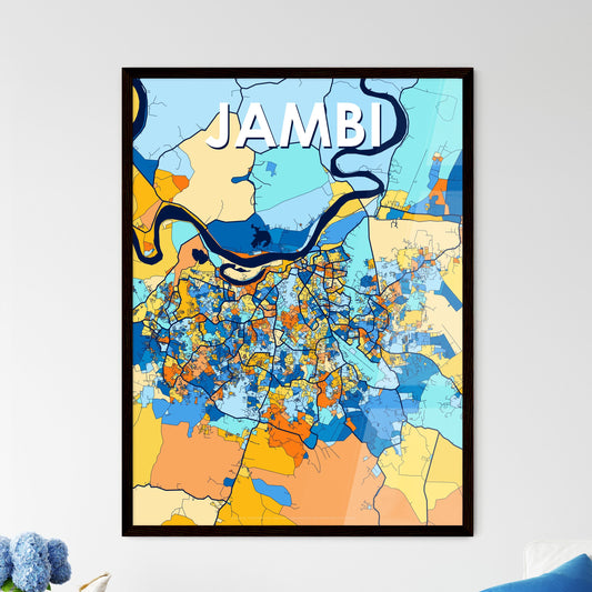 JAMBI INDONESIA Vibrant Colorful Art Map Poster Blue Orange