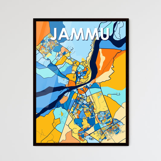 JAMMU INDIA Vibrant Colorful Art Map Poster Blue Orange