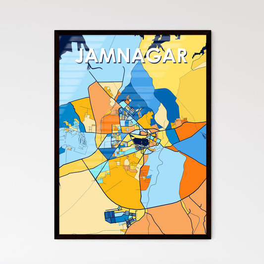 JAMNAGAR INDIA Vibrant Colorful Art Map Poster Blue Orange