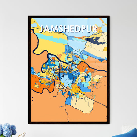 JAMSHEDPUR INDIA Vibrant Colorful Art Map Poster Blue Orange