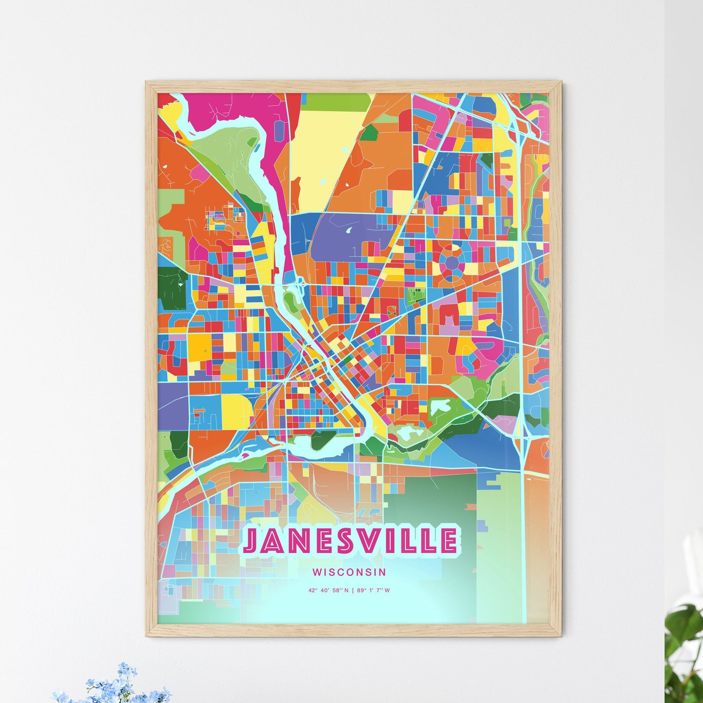 Colorful Janesville Wisconsin Fine Art Map Crazy Colors