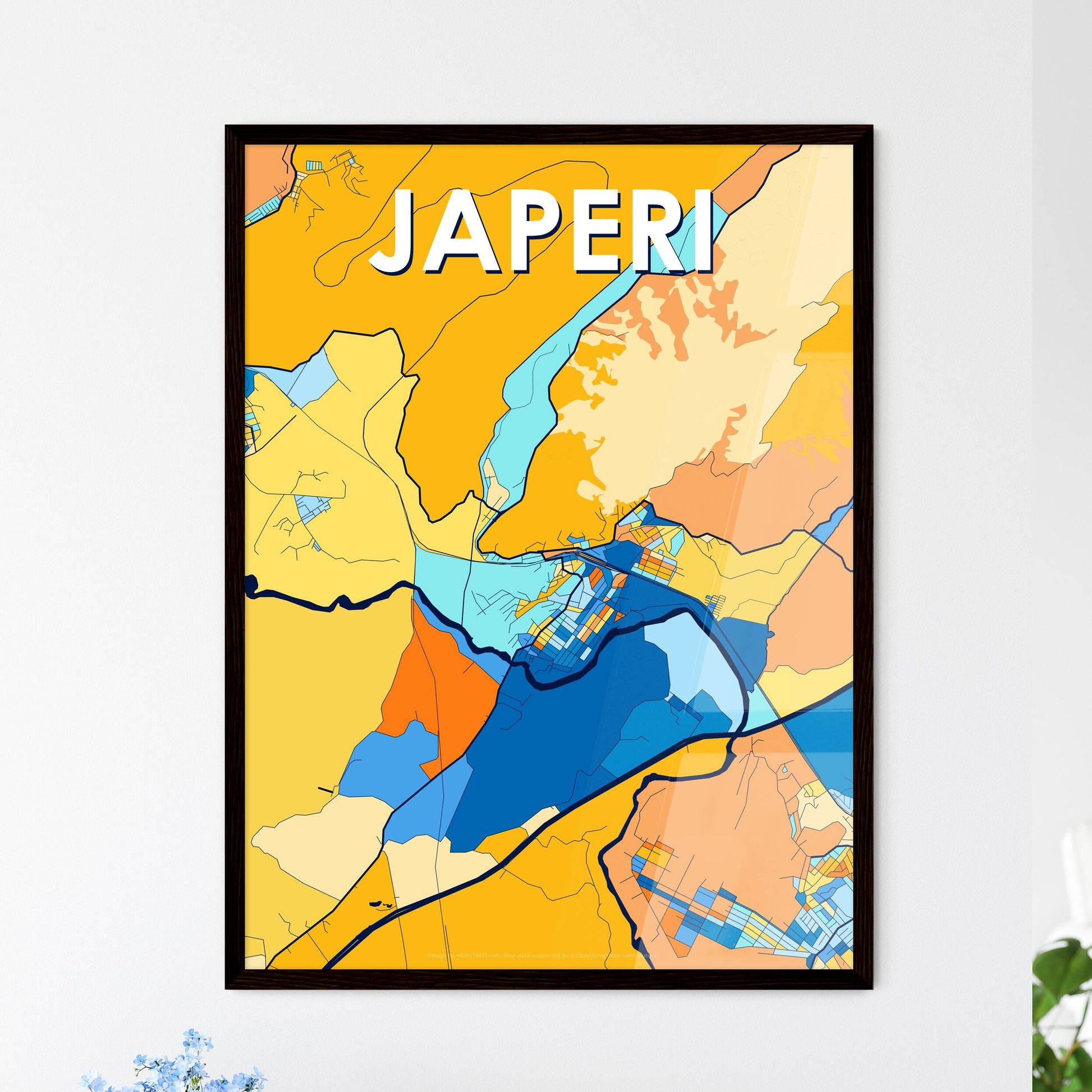 JAPERI BRAZIL Vibrant Colorful Art Map Poster Blue Orange