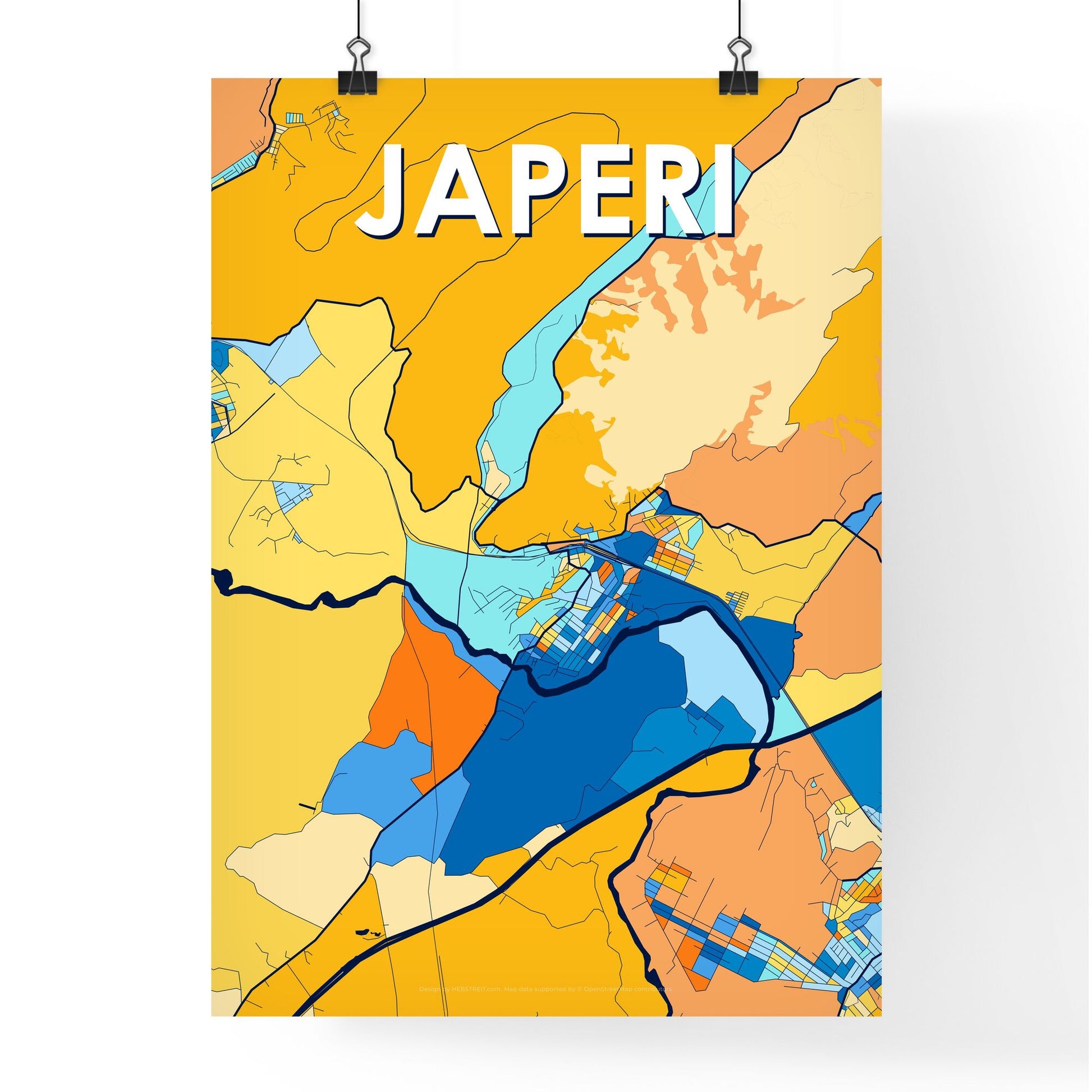 JAPERI BRAZIL Vibrant Colorful Art Map Poster Blue Orange