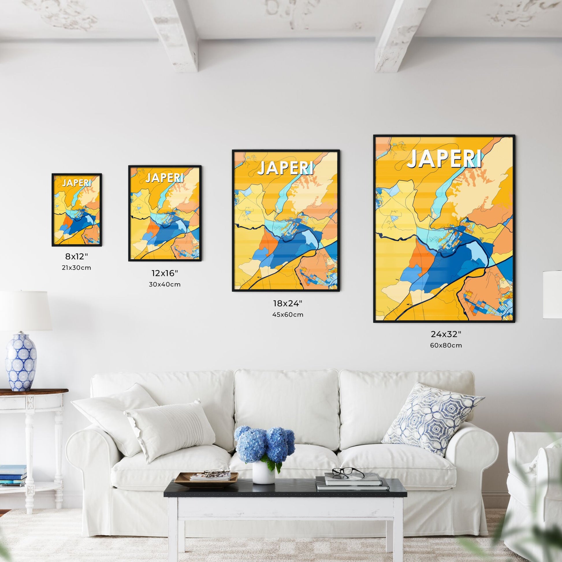 JAPERI BRAZIL Vibrant Colorful Art Map Poster Blue Orange