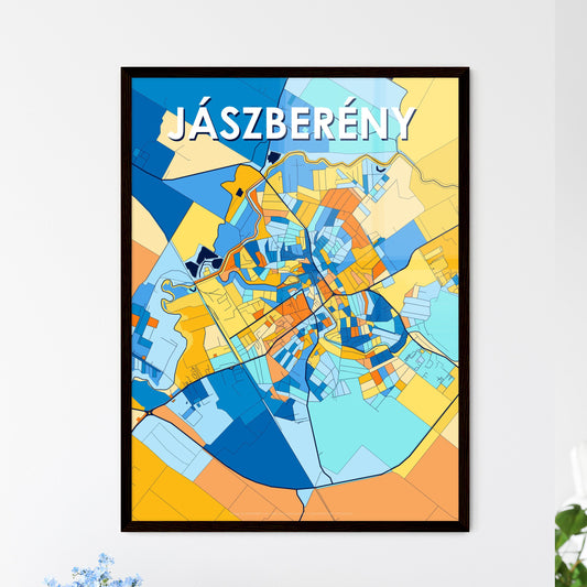 JÁSZBERÉNY HUNGARY Vibrant Colorful Art Map Poster Blue Orange