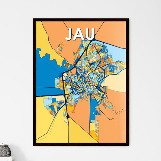 JAU BRAZIL Vibrant Colorful Art Map Poster Blue Orange