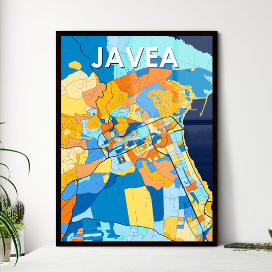 JAVEA SPAIN Vibrant Colorful Art Map Poster Blue Orange